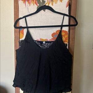 Free People Black Spaghetti Strap Tank with Sequin Detail